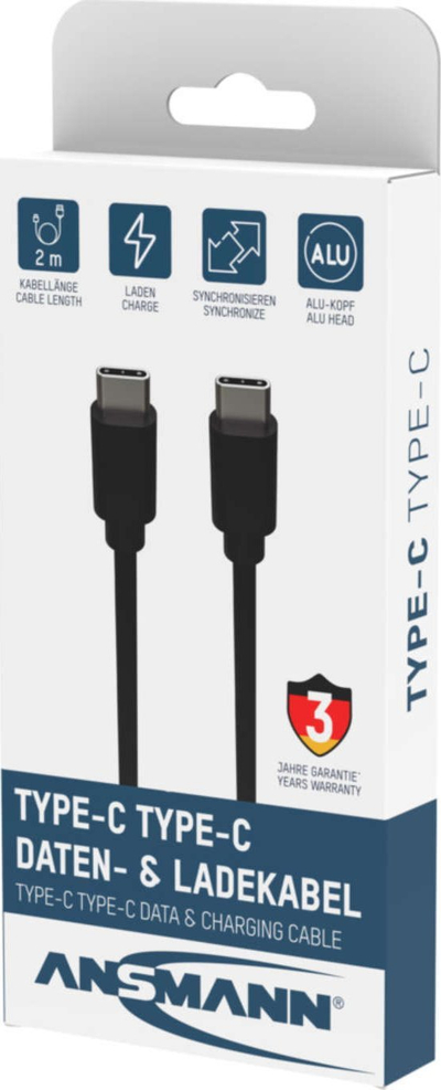 Kabllo USB C në USB C Ansmann 1700-0122, 2 m, 60W, e zezë