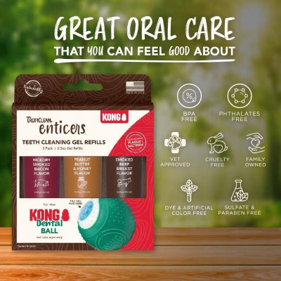 Гел за заби за кучиња TropiClean Enticers, дополнување за KONG Dental Ball, 3 парчиња, 14.8 ml