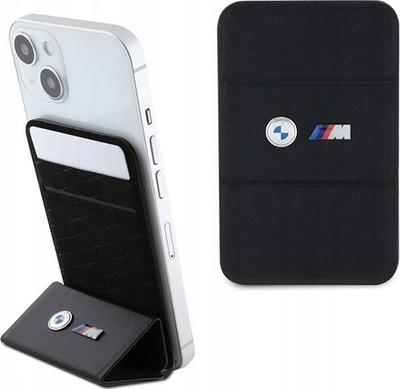 Portofol MagSafe BMW Wallet Card Slot Stand Case BMWCSMMPGK M Edition, mbajtës kartash, me stand, i zi