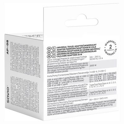 Adapter universal udhëtimi AP-08, 20W, USB-A dhe USB-C, i zi