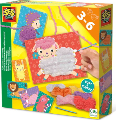 Set qëndisjeje për fëmijë SES Creative 14043 Fluffy Animal, 6 figura, shumëngjyrësh