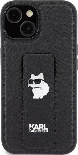 Futrollë Karl Lagerfeld KLHCP15SGSACHPK për iPhone 15 6.1", hardcase me Gripstand Saffiano, e zezë