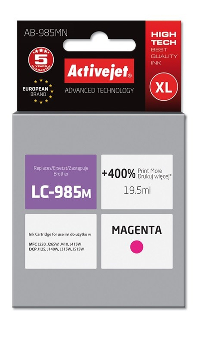 Ngjyrë për printer Activejet AB-985MN (zëvendësim për Brother LC985M), 19.5 ml, vjollcë