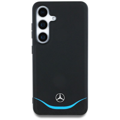 Mbulesë telefoni Mercedes-Benz Leather Horizontal Curve MagSafe për Samsung Galaxy S25, lëkurë natyrale, me magnet MagSafe, e zezë
