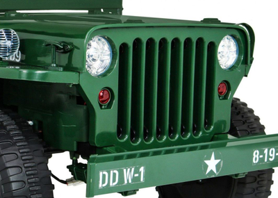 Makinë lodër elektrike Jeep Willys Military, 12V, 3 vende, jeshile ushtarake