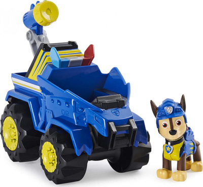 Lodra Spin Master Paw Patrol Dino Rescue Chase, automjet me figurë qeni dhe dinozaur surprizë, e kaltër/e verdhë