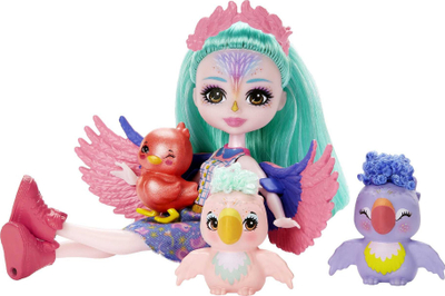 Kukull Mattel Enchantimals Filia Finch City Tails, me 3 zogj shoqërues, shumëngjyrëshe
