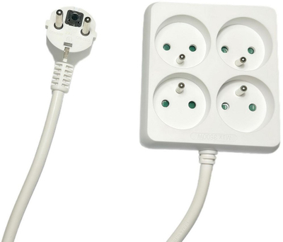 Zgjatues elektrik Microconnect 4 Way Square, 4 dalje, i bardhë