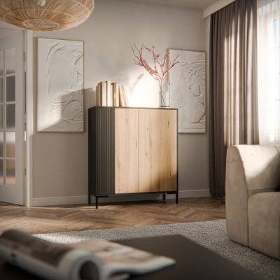 Komodë Cama MERCI, 100 x 40 x 129 cm, lis artisan, e zezë