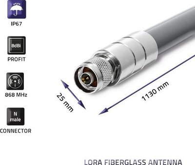 Antene LoRa fiberglas, 8dBi, 868 MHz, IP67, gri