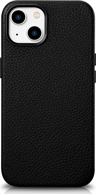 Këllëf lëkure iCarer Litchi Premium për iPhone 14 Plus, MagSafe, i zi