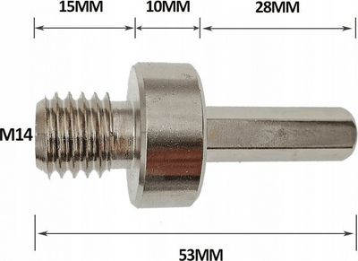 Adapter M14 për kaçavidë dhe stërvitje, shank 3/8" Hex, metalik