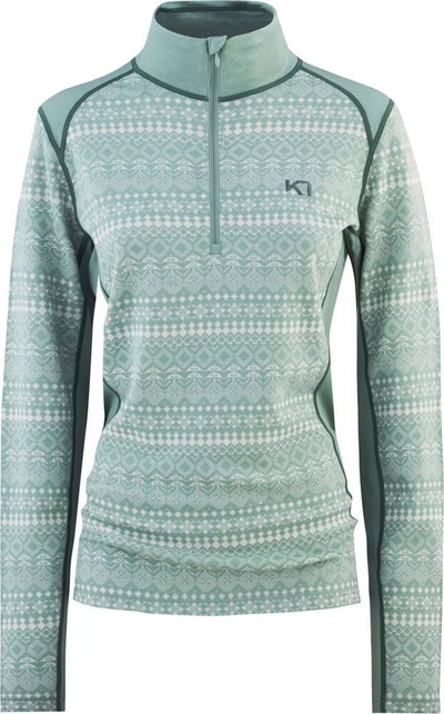 Bluzë termike për goca Kari Traa Maud Half Zip, merino modal, madhësia M, jeshile sage