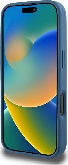 Mbulesë telefoni Guess 4G Ring Classic Logo MagSafe për iPhone 16 Pro 6.3", nga TPU, PC edhe lëkurë eko, blu