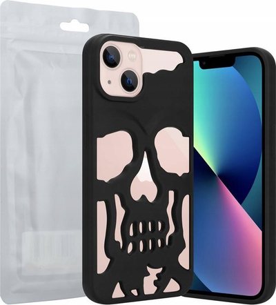 Kapak Skull për iPhone 14, TPU i butë, me kafka, ngjyrë e zezë mat