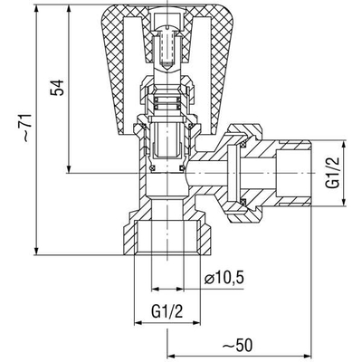 Valvul këndore radiator Ferro ZG5Y, 1/2", metalike