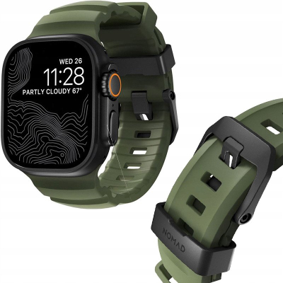Ремен Rocky Point Band за Apple Watch, 46mm 49mm, гума FKM, шума со црн хардвер