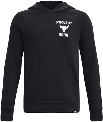 Bluzë me kapuç Under Armour Project Rock Rival Fleece Boys, pambuk, e zezë