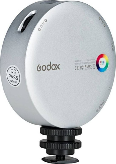 Dritë LED fotografike Godox R1, RGB, magnet i integruar, argjendtë