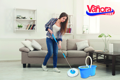 Set pastrimi Vanora Super Easy Clean, kovë 13L me rrota, mop rrotullues, blu
