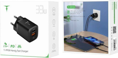 Karikues AC T-phox Handy Series T-PP08, 33W, me USB dhe USB-C, i zi