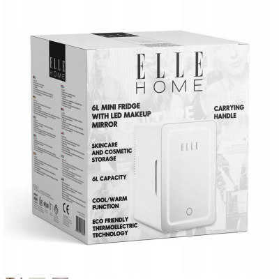 Мини фрижидер за козметика ELLE Home 4L, LED огледало, ладење и загревање, бел