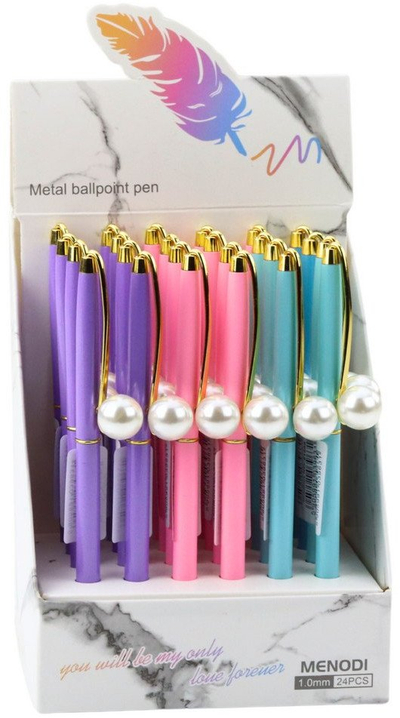 Stilolaps metalik me sferë dekorative, automatik, 1.0mm, bojë blu, ngjyra të përziera