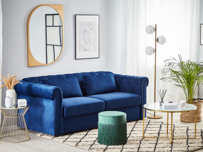 Sofë krevati Beliani Chesterfield Velvet, me palosje, kadife, blu e errët