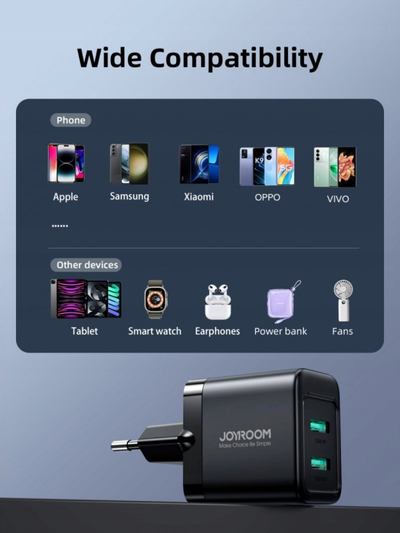 Karikues muri Joyroom JR-TCN01, 2xUSB-A, 12W 2.4A, i zi