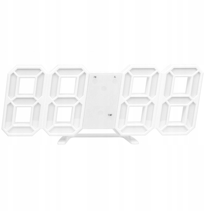 Orë muri Strado 3D LED, me alarm dhe termometër, e bardhë
