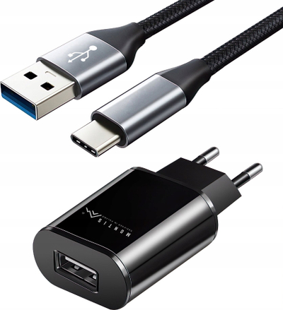 Karikues rrjeti Montis MT046, USB A 2.1A, kabllo USB C 2m, i zi