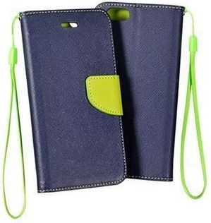 Këse librë Fancy për Huawei Y5 2018, portofol, lëkurë ekologjike, blu navy me lime