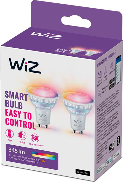 Llambë inteligjente WiZ Spot PAR16 GU10, 50W, RGB, set me 2 copë