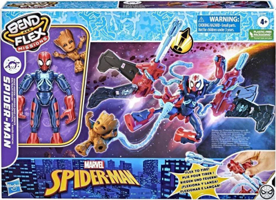 Figurinë aksion Marvel Hasbro Spider-Man Bend and Flex Space Mission, me Groot, blu e kuqe
