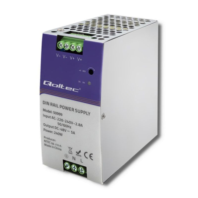 Furnizues energjie industrial Qoltec 50999, për shinë DIN, 240W 48V, gri