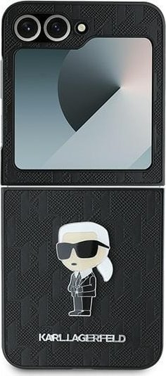 Mbulesë telefoni Karl Lagerfeld Ikonik Pin, Saffiano Monogram, për Samsung Galaxy Z Flip 6, e zezë