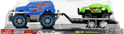 Set lodrash MEGA CREATIVE 498670, xhip terreni me rimorkio, makinë sportive, blu dhe jeshile