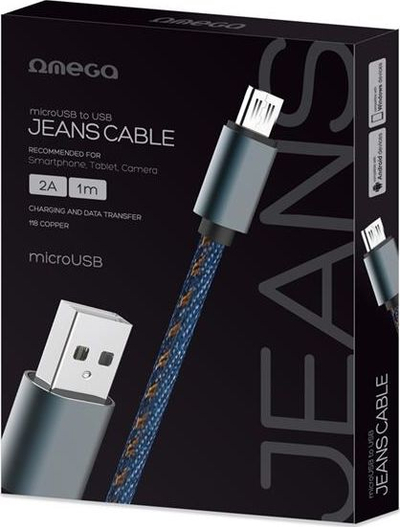 Kabllo Omega USB OMEGA, mikroUSB në USB 2A 118, 1m, e kaltër