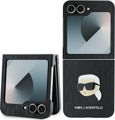 Këllëf telefoni Karl Lagerfeld Saffiano Monogram për Samsung Galaxy Z Flip 6, me logo, ngjyrë e zezë