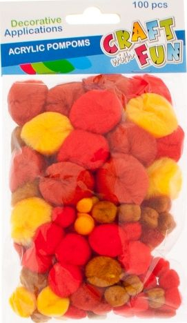 Pompone dekoruese Craft with Fun, 100 copë, shumëngjyrëshe