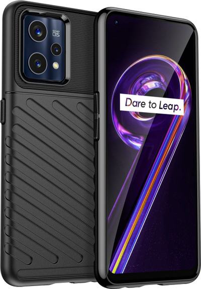 Mbulesë telefoni Hurtel Thunder Case për Realme 9 Pro Plus, TPU fleksibël, mbrojtëse e zezë