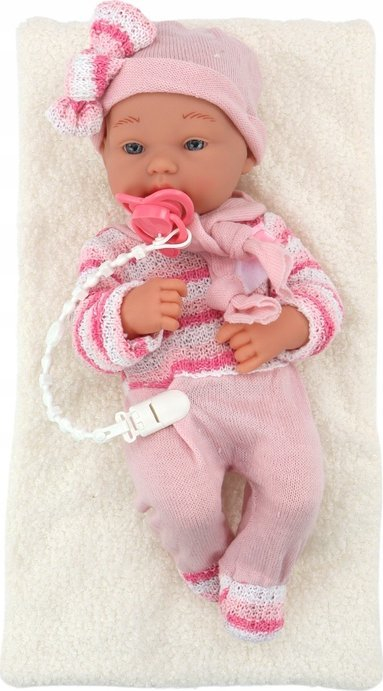 Kukull bebe me gjëra, set me bluzë me vija, kapuç e shall, rozë