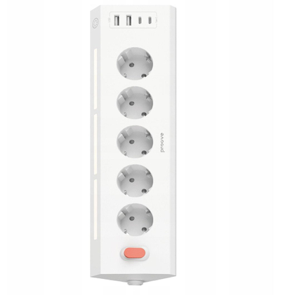 Listë zgjatëse Proove Prism Socket, 5x AC 2x USB 2x USB C, 1.6m, e bardhë