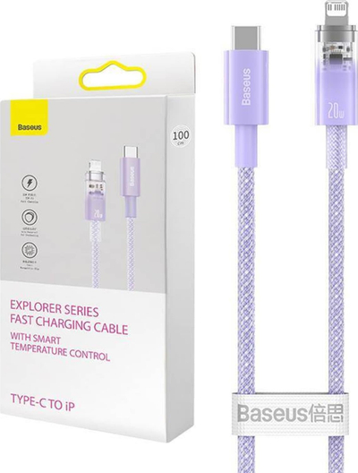 Kabllo karikimi Baseus Explorer Series USB-C në Lightning, 1m, 20W, lejla