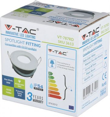 Mbajtës spoti GU10 V-TAC, IP54, për tavan, i bardhë