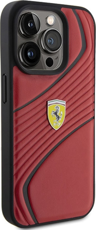 Mbrojtëse telefoni Ferrari Twist Metal Logo për iPhone 15 Pro 6.1", e kuqe