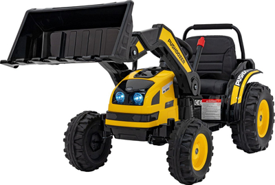 Traktor elektrik për kalamoj Ramiz Yellow Tractor, 12V, me kovë buldozeri, i verdhë
