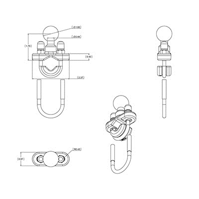 Adapter timoni për makinë Ram Mounts RAM-B-231ZU, bazë metalike, top gome 1"
