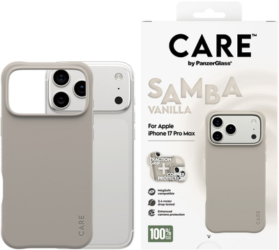 Kapak telefoni PanzerGlass CARE by Fashionable Case Samba Vanilla, MagSafe, për iPhone 17 Pro Max, ngjyrë vanilje