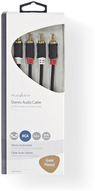 Kabllo audio Nedis Stereo, 2x RCA mashkull në 2x RCA mashkull, 5m, antracit